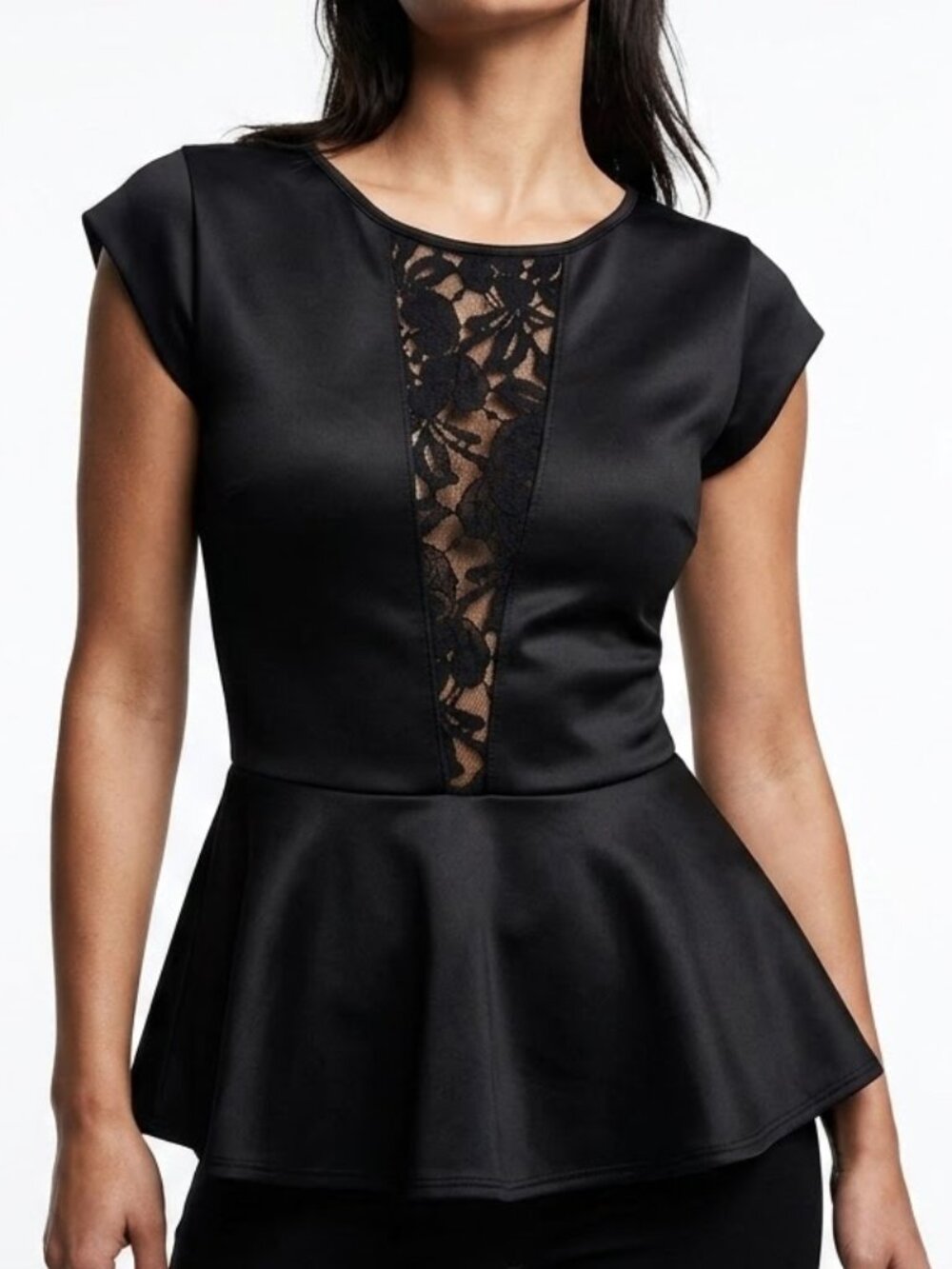 SIS SIS Dark Romantic Lace Inset Peplum Top S